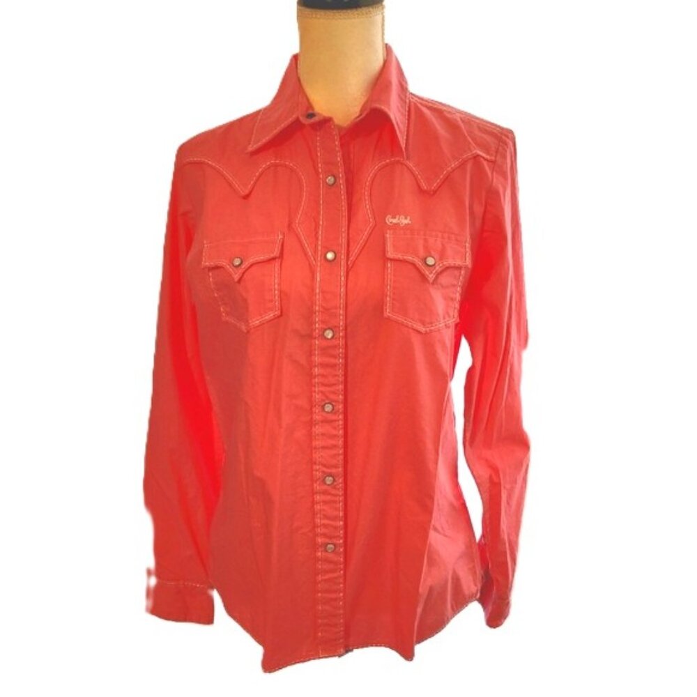 Cruel girl pink western pearl snap button down shirt size Large